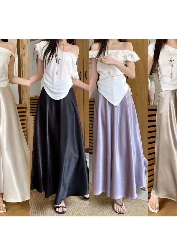 FADFAD Rok midi satin aneka warna yang minimalis dan modis