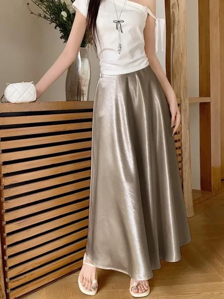 FADFAD Rok midi satin aneka warna yang minimalis dan modis