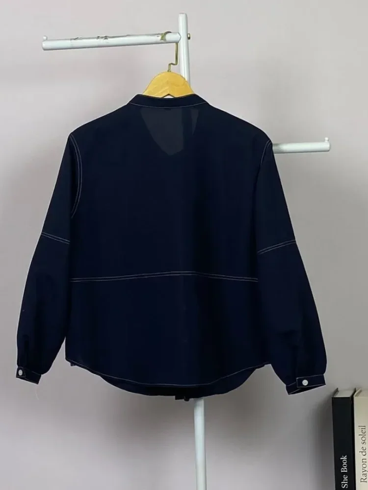 ASAYA Kemeja atasan lengan panjang kasual warna polos dengan kancing tunggal dan desain saku baru