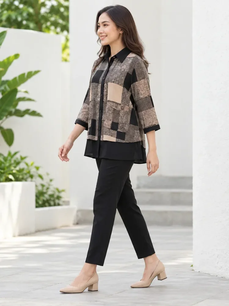 [DISKON KILAT]ASAYA Atasan blouse wanita bermotif dengan gaya kasual