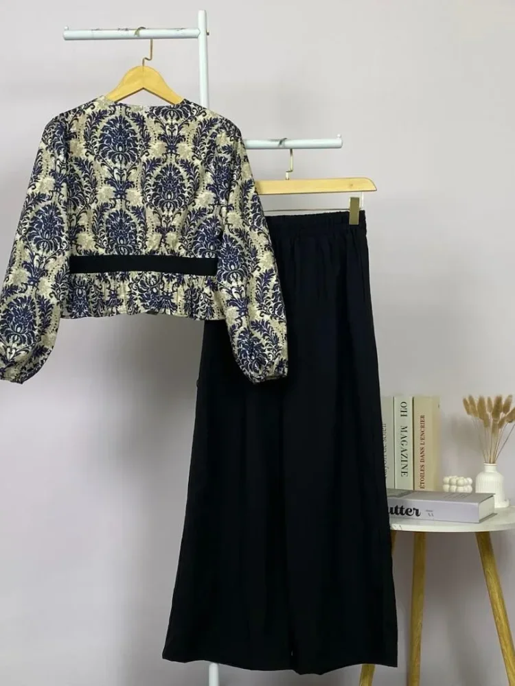 ASAYA Setelan wanita dengan lengan bell dan resleting buatan tangan bergaya minimalis warna solid