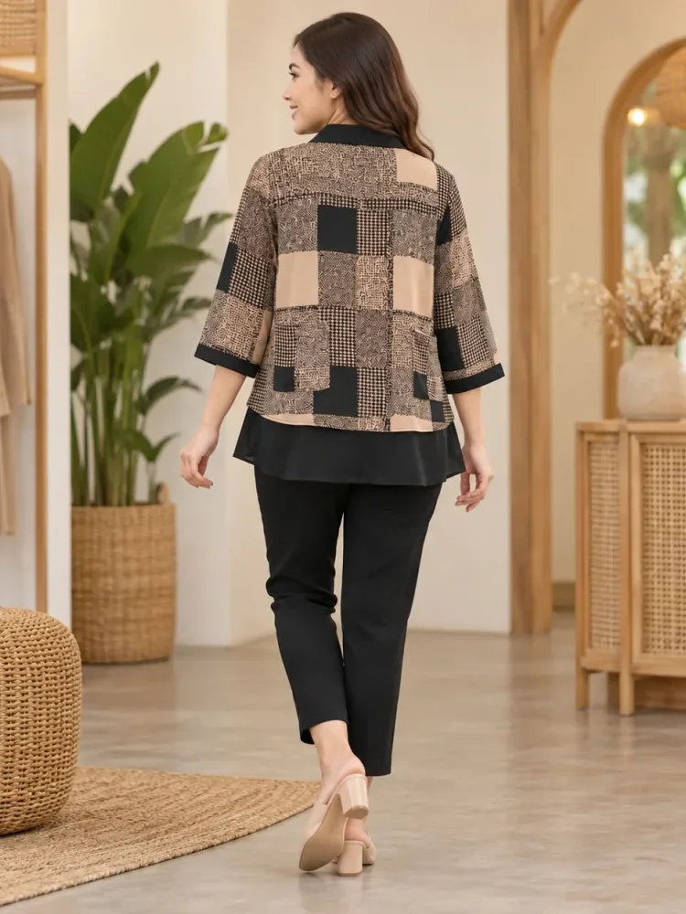 [DISKON KILAT]ASAYA Atasan blouse wanita bermotif dengan gaya kasual