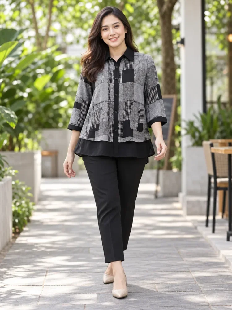 [DISKON KILAT]ASAYA Atasan blouse wanita bermotif dengan gaya kasual
