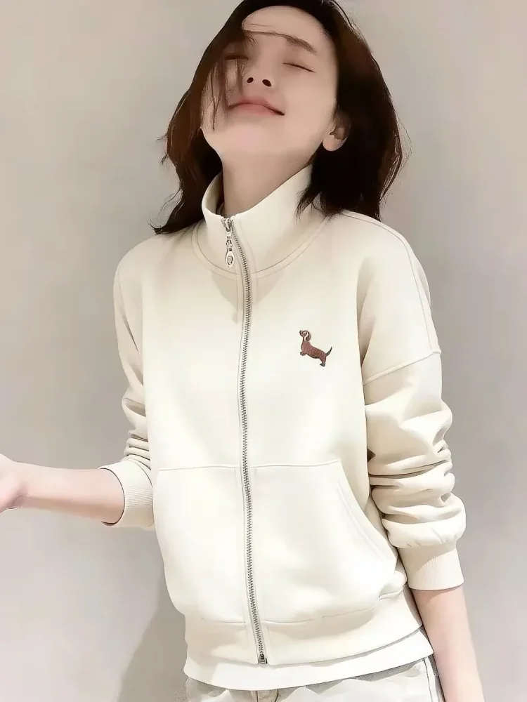 CHICMORE Atasan wanita sweatshirt lengan panjang dengan kerah high neck bergaya simple korea kekinian
