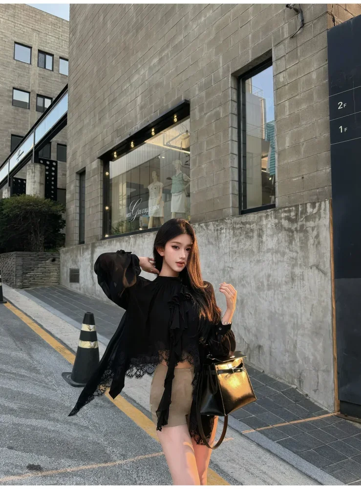 CHICMORE Atasan kerah leher bulat dan lengan panjang longgar fahion stylish wanita