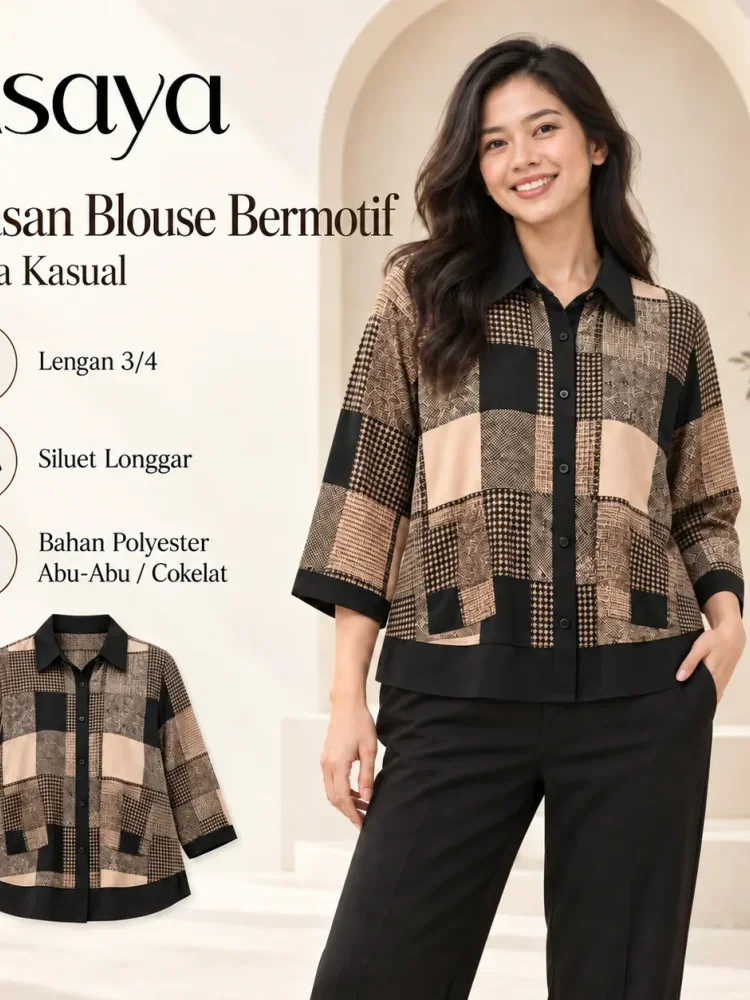 [DISKON KILAT]ASAYA Atasan blouse wanita bermotif dengan gaya kasual