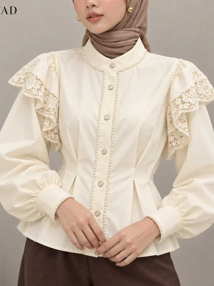 [DISKON KILAT]FADFAD Wanita longgar daun tepi lengan panjang top