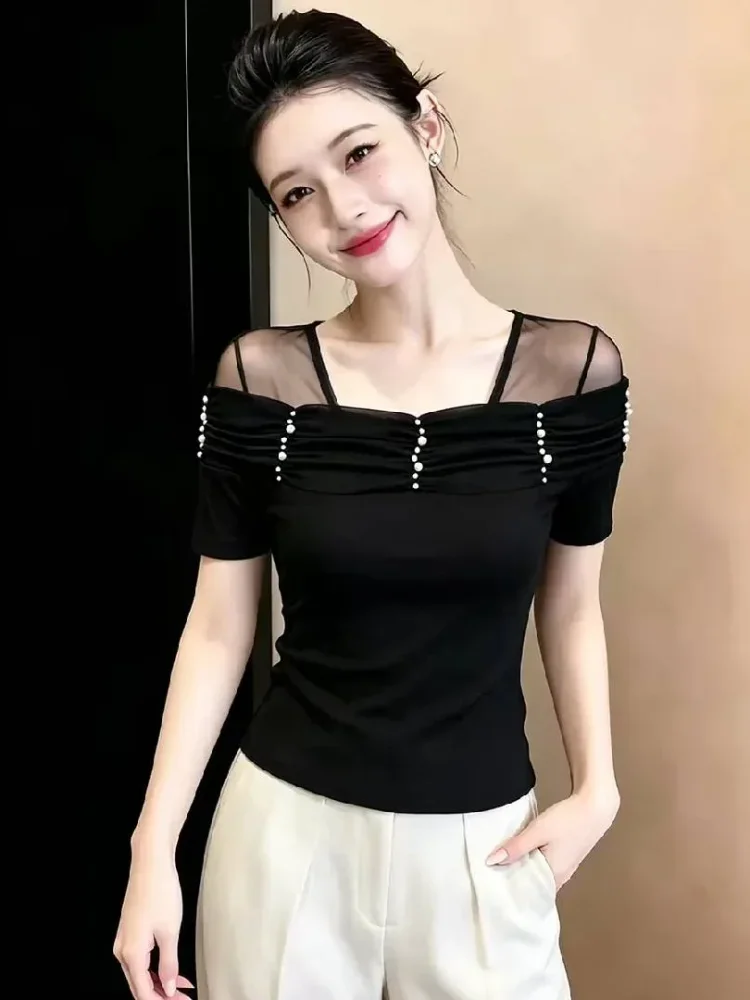FADFAD Atasan wanita lengan pendek warna solid dengan gaya modern minimalis