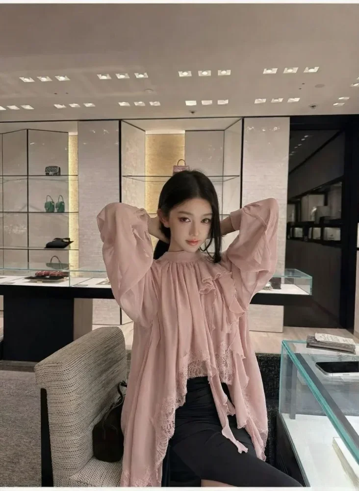 CHICMORE Atasan kerah leher bulat dan lengan panjang longgar fahion stylish wanita