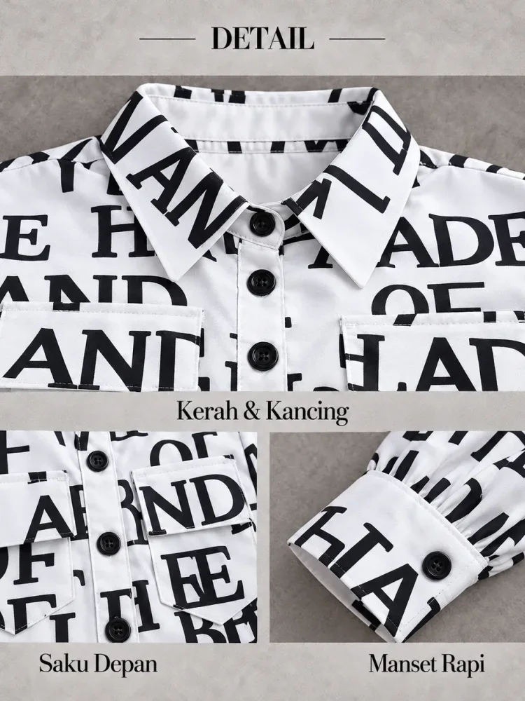 [DISKON KILAT]FADFAD Atasan kemeja motif cetak lengan panjang kancing aktif dan gaya modern