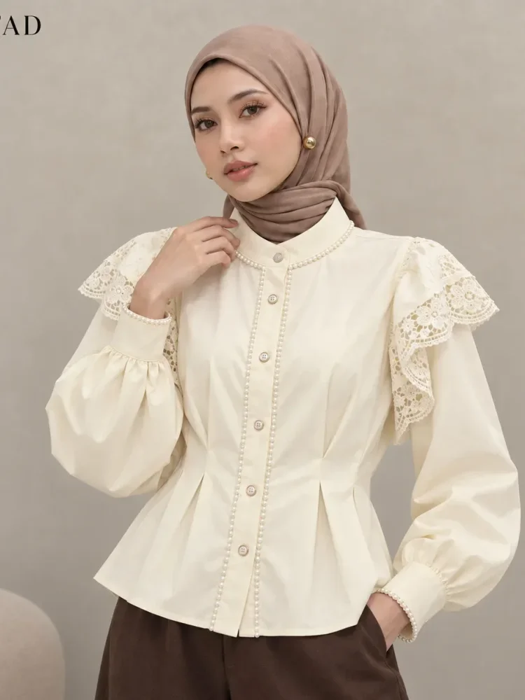 [DISKON KILAT]FADFAD Wanita longgar daun tepi lengan panjang top