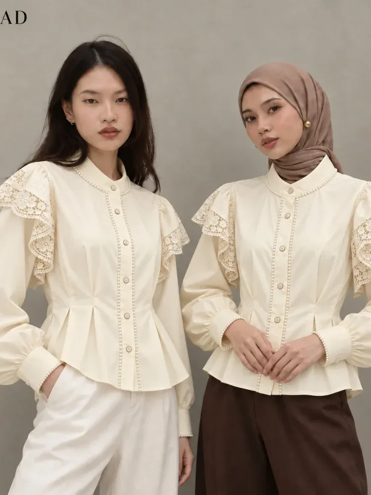 [DISKON KILAT]FADFAD Wanita longgar daun tepi lengan panjang top