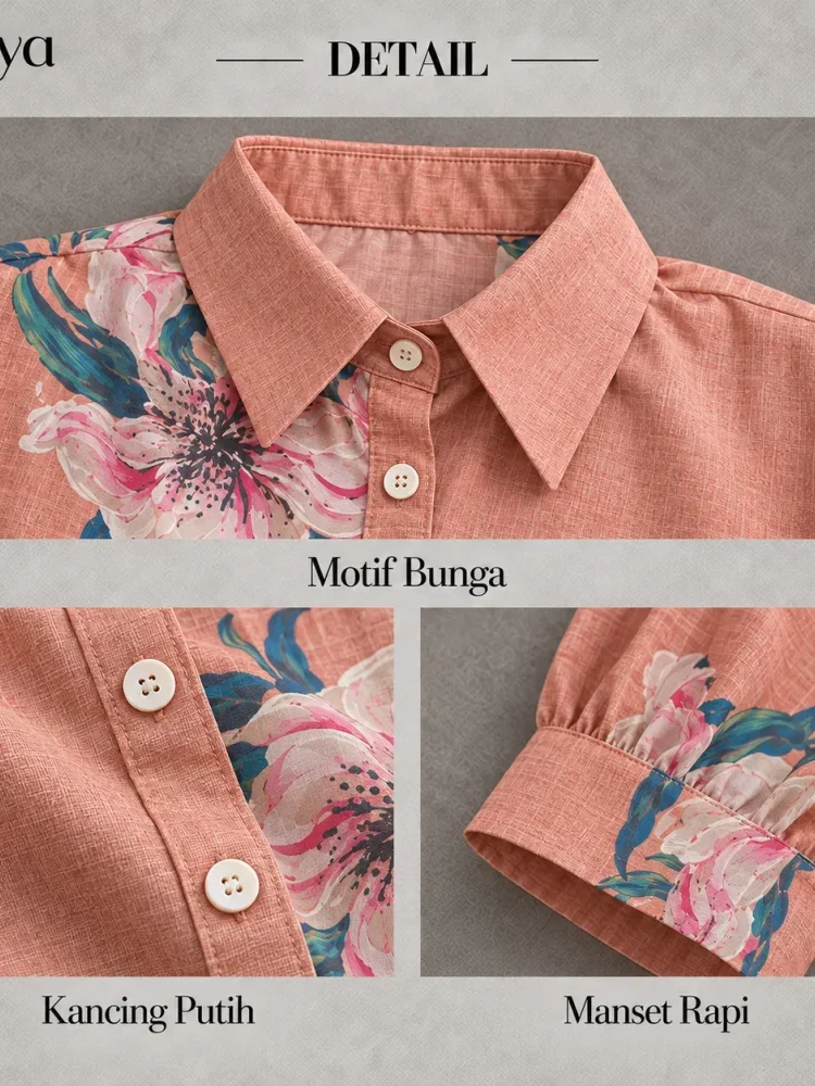 [DISKON KILAT]ASAYA Atasan kemeja longgar motif bunga mewah dan kancing sebaris