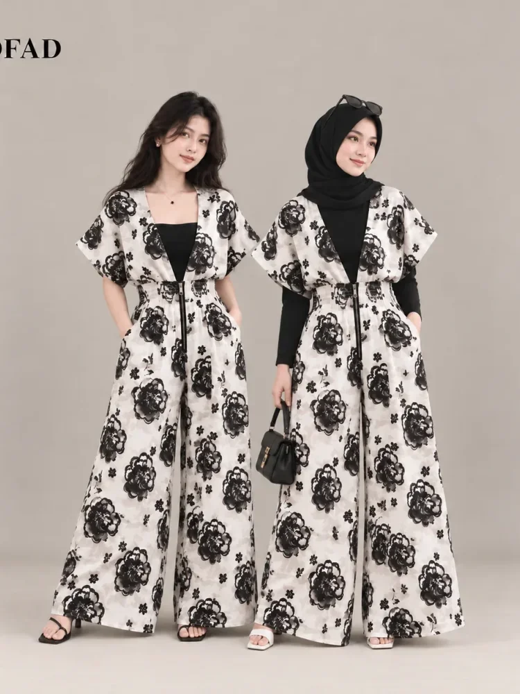 [READY STOCK]FADFAD Jumpsuit tanpa lengan bermotif dengan gaya kasual untuk wanita trendy