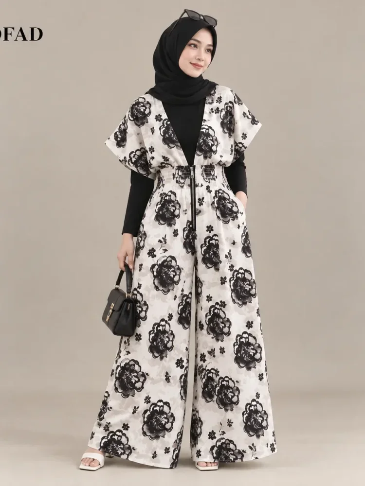[READY STOCK]FADFAD Jumpsuit tanpa lengan bermotif dengan gaya kasual untuk wanita trendy