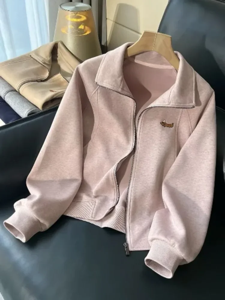 CHICMORE Atasan pakaian wanita dengan zipper aktif dan warna solid