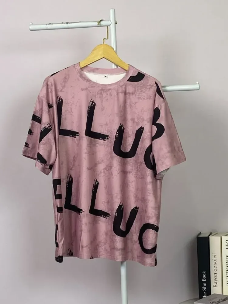 ASAYA Atasan t-shirt lengan pendek dengan kerah bulat bergaya kasual, lembut, tipis, dan bermotif