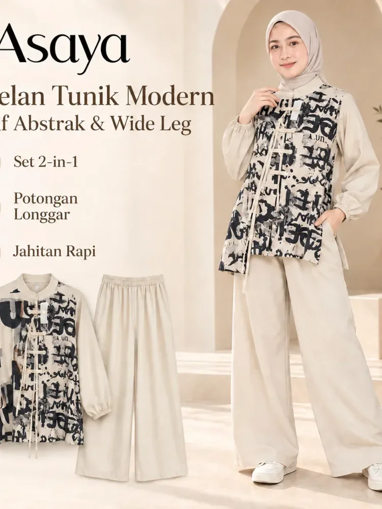 [DISKON KILAT]ASAYA Setelan kemeja lengan panjang dan celana panjang wanita dengan desain cetakan patchwork dan kancing buatan tangan