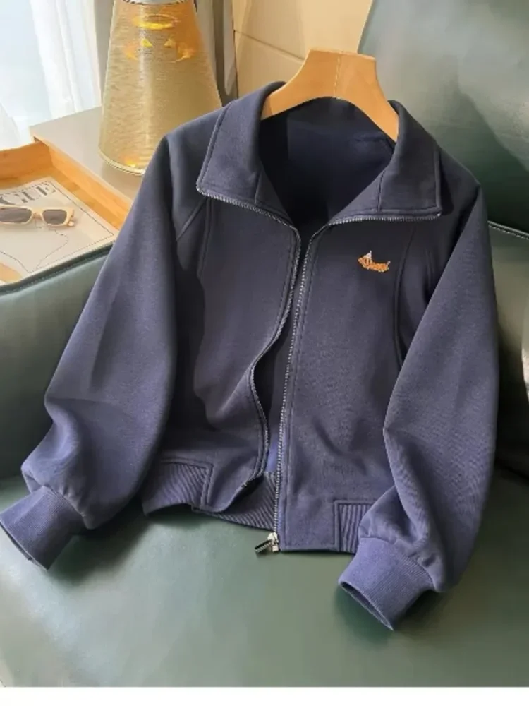 CHICMORE Atasan pakaian wanita dengan zipper aktif dan warna solid