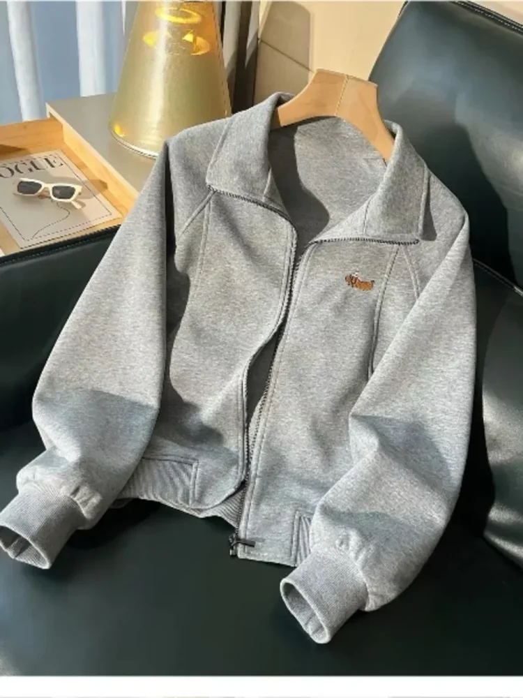 CHICMORE Atasan pakaian wanita dengan zipper aktif dan warna solid