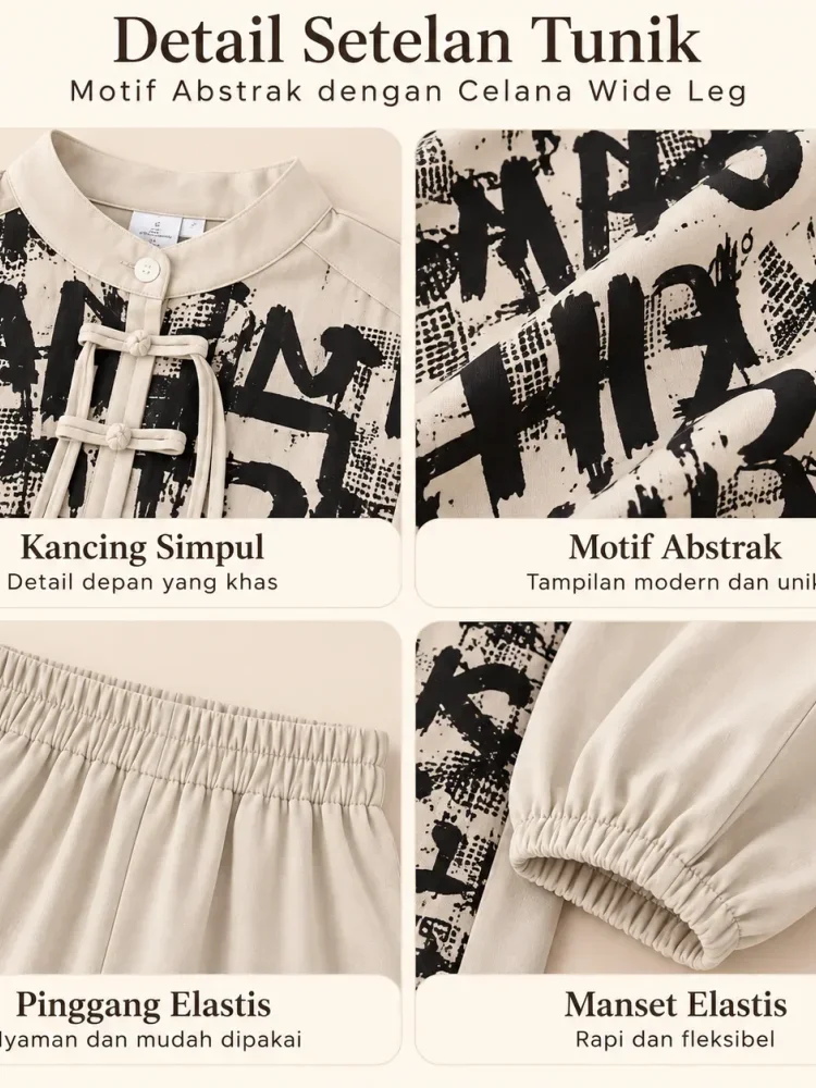[DISKON KILAT]ASAYA Setelan kemeja lengan panjang dan celana panjang wanita dengan desain cetakan patchwork dan kancing buatan tangan