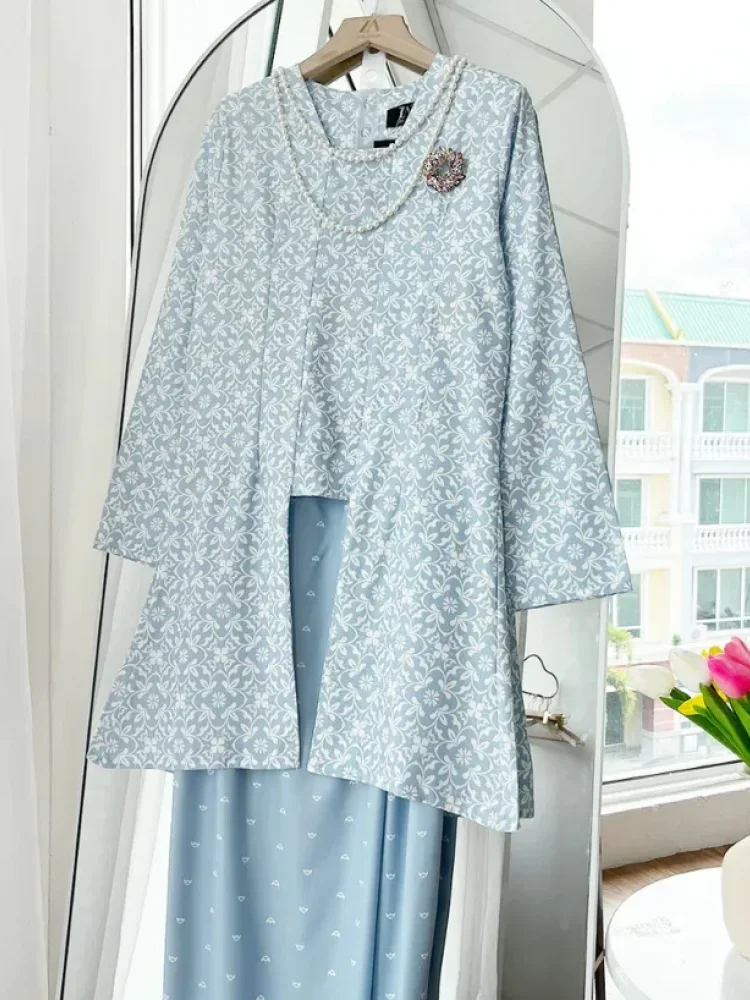 ASAYA Setelan wanita 2in1 blouse lengan panjang motif print kombinasi bunga + rok panjang highwaist elegan model kekinian
