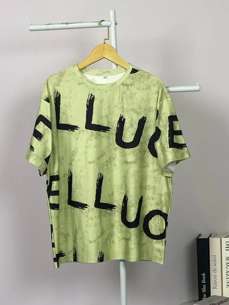ASAYA Atasan t-shirt lengan pendek dengan kerah bulat bergaya kasual, lembut, tipis, dan bermotif