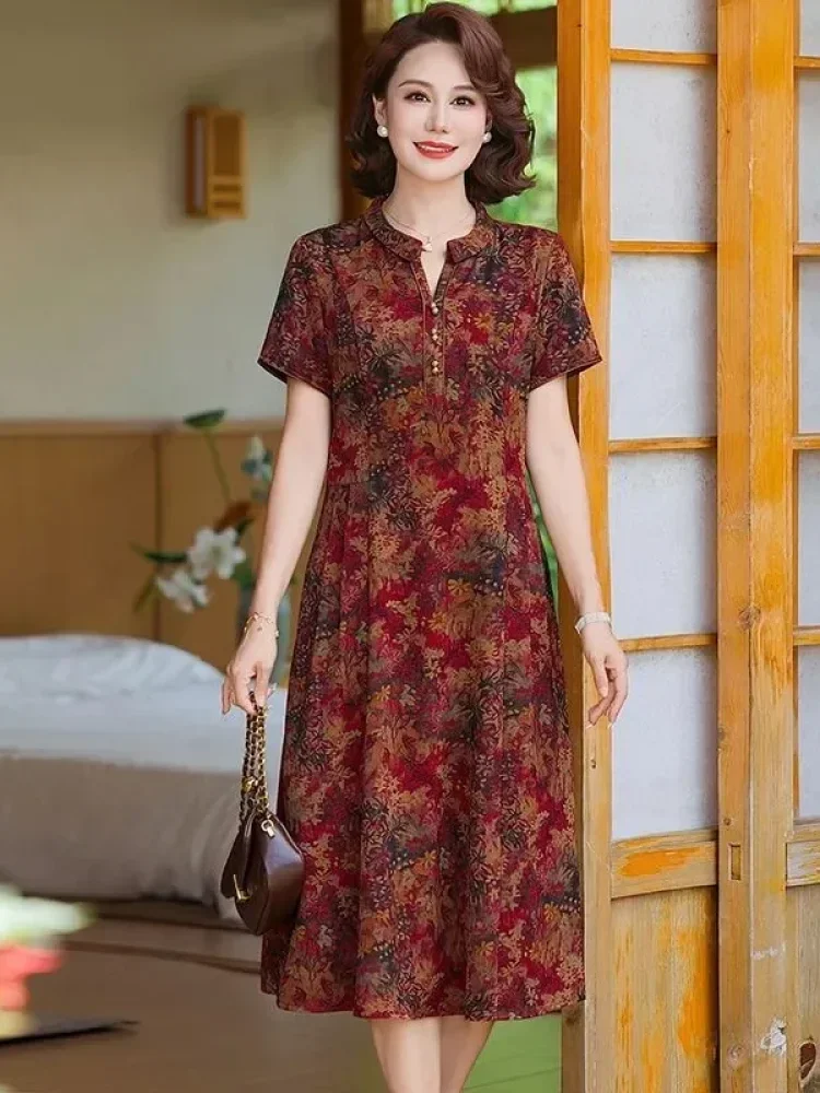 ASAYA Gaun pakaian wanita motif printed kerah v neck minimalis