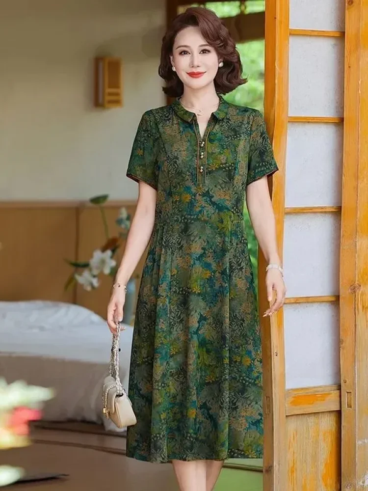 ASAYA Gaun pakaian wanita motif printed kerah v neck minimalis