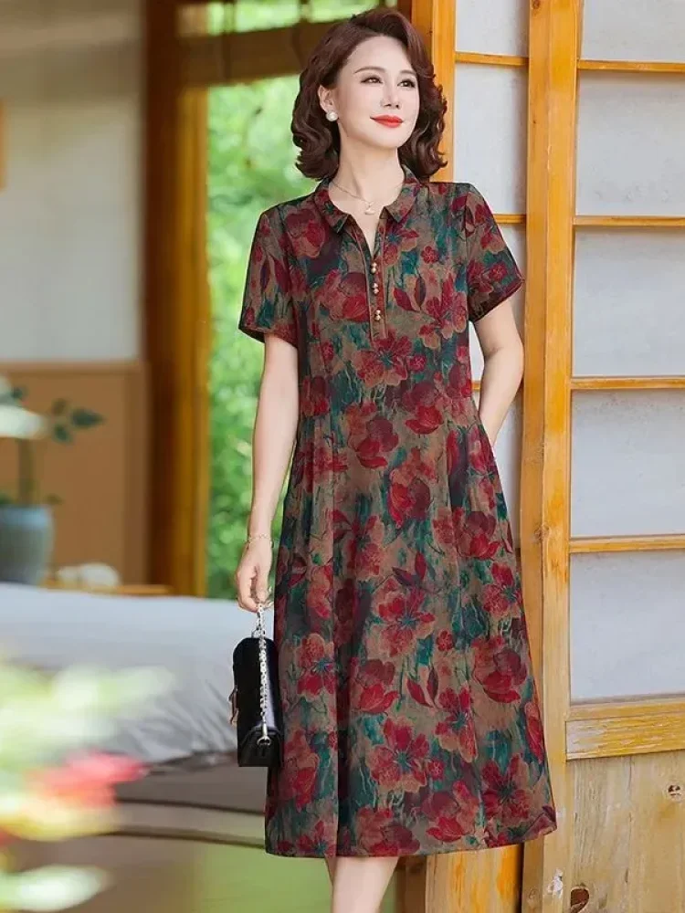 ASAYA Gaun pakaian wanita motif printed kerah v neck minimalis