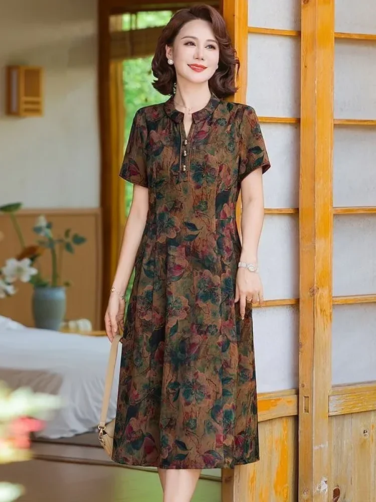 ASAYA Gaun pakaian wanita motif printed kerah v neck minimalis