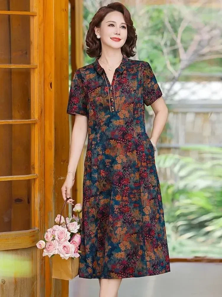 ASAYA Gaun pakaian wanita motif printed kerah v neck minimalis