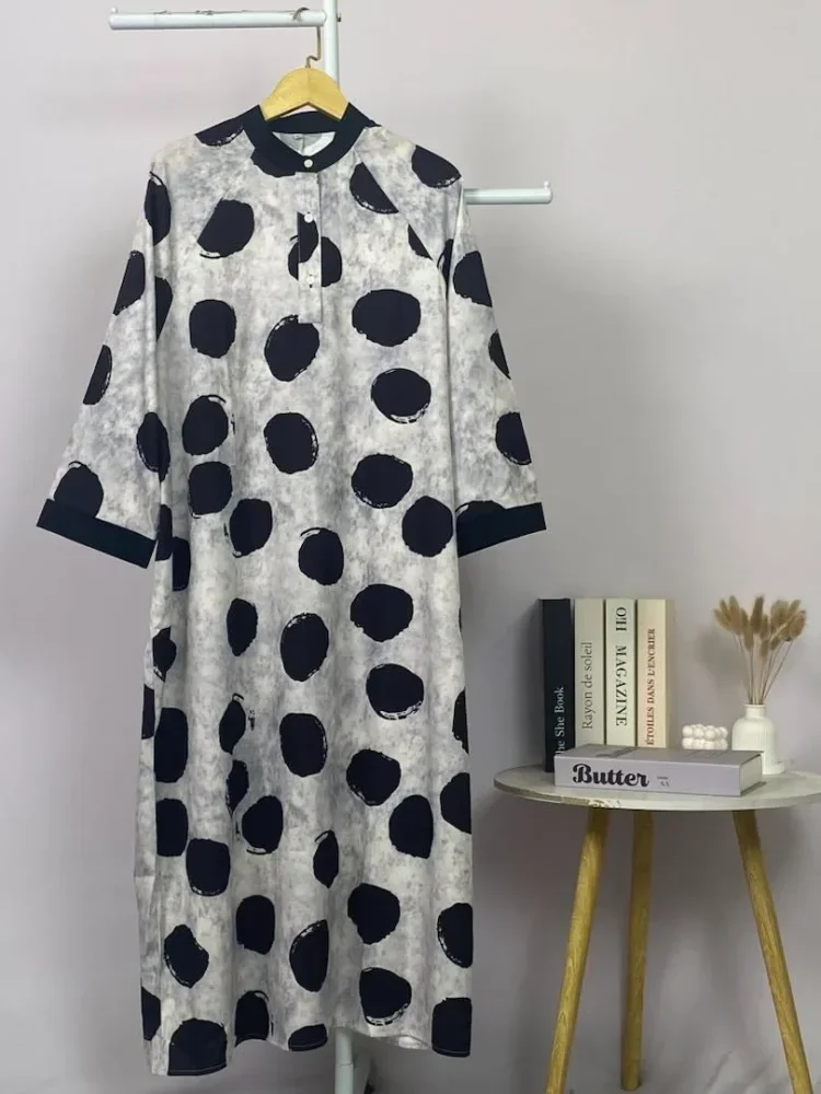 ASAYA Gamis wanita elegan motif garis kotak biru abu modern kekinian