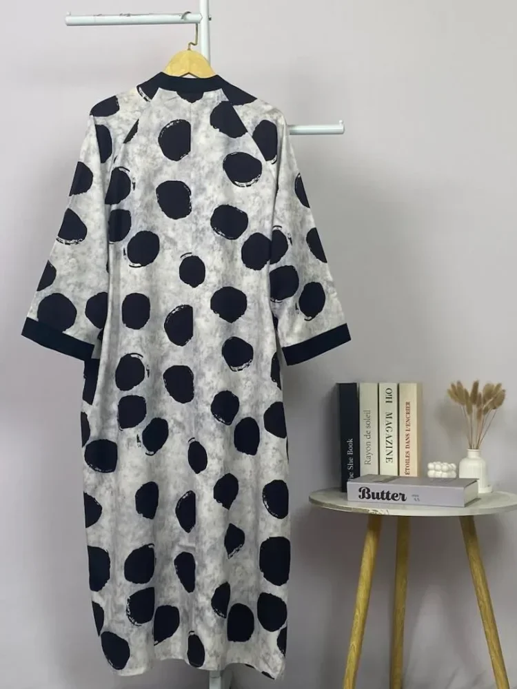 ASAYA Gamis wanita elegan motif garis kotak biru abu modern kekinian