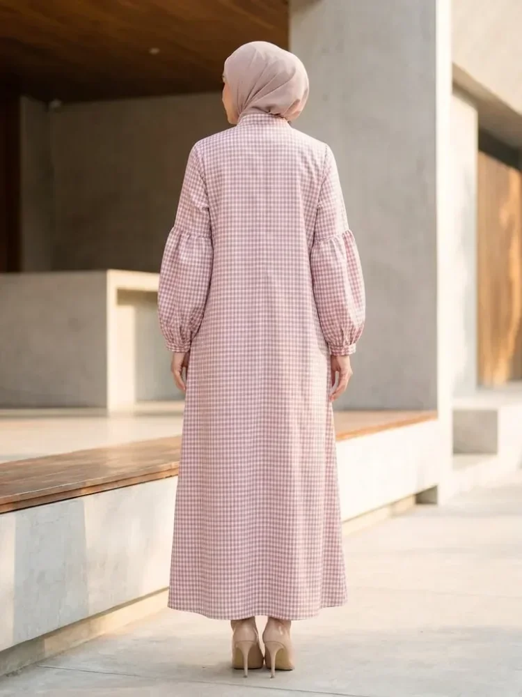 ASAYA Gaun elegan dengan motif posisi mode lengan panjang