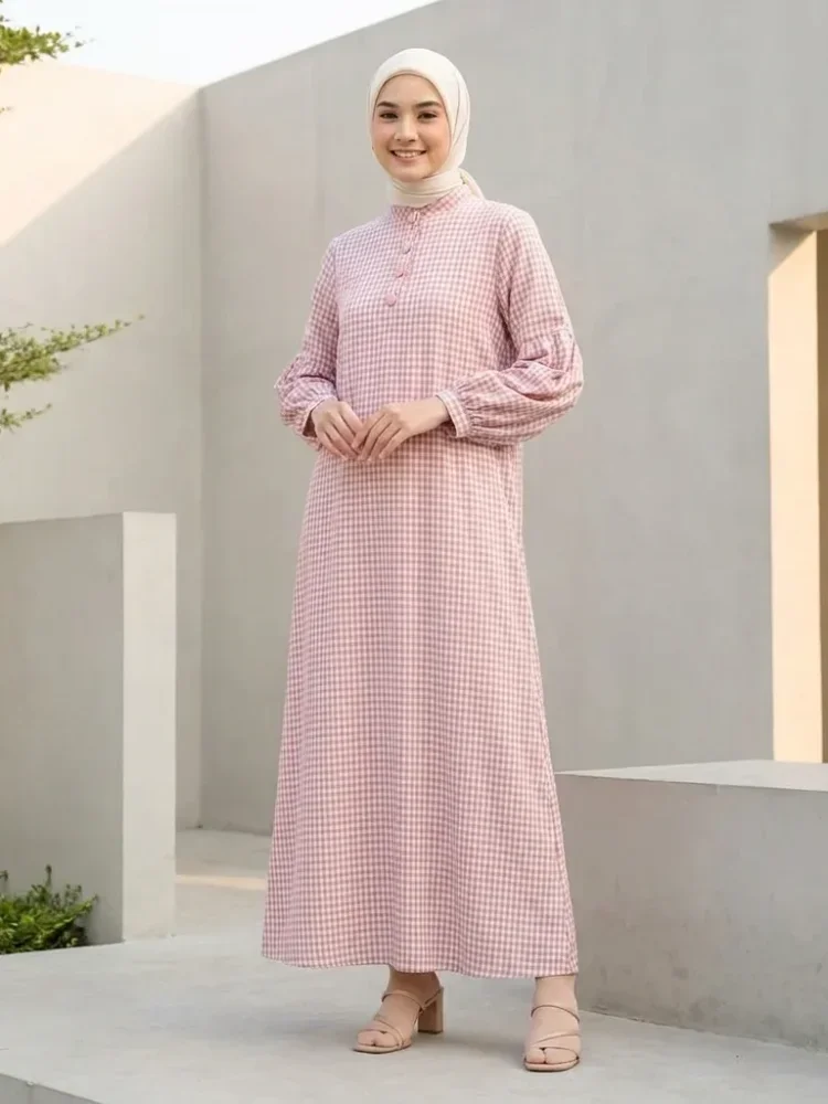 ASAYA Gaun elegan dengan motif posisi mode lengan panjang