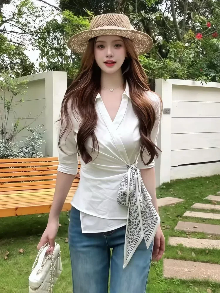 FADFAD Atasan kemeja kerah polo lengan panjang gaya kasual minimalis korea kekinian