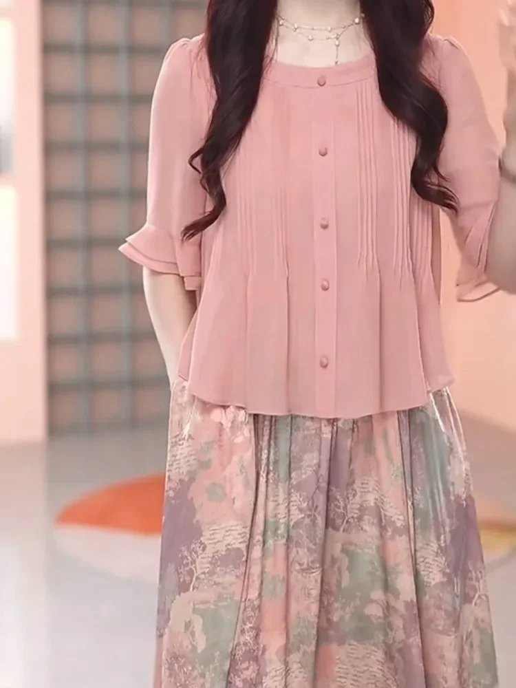 FADFAD Gaun midi model dua potong lengan 3/4 elegan untuk wanita