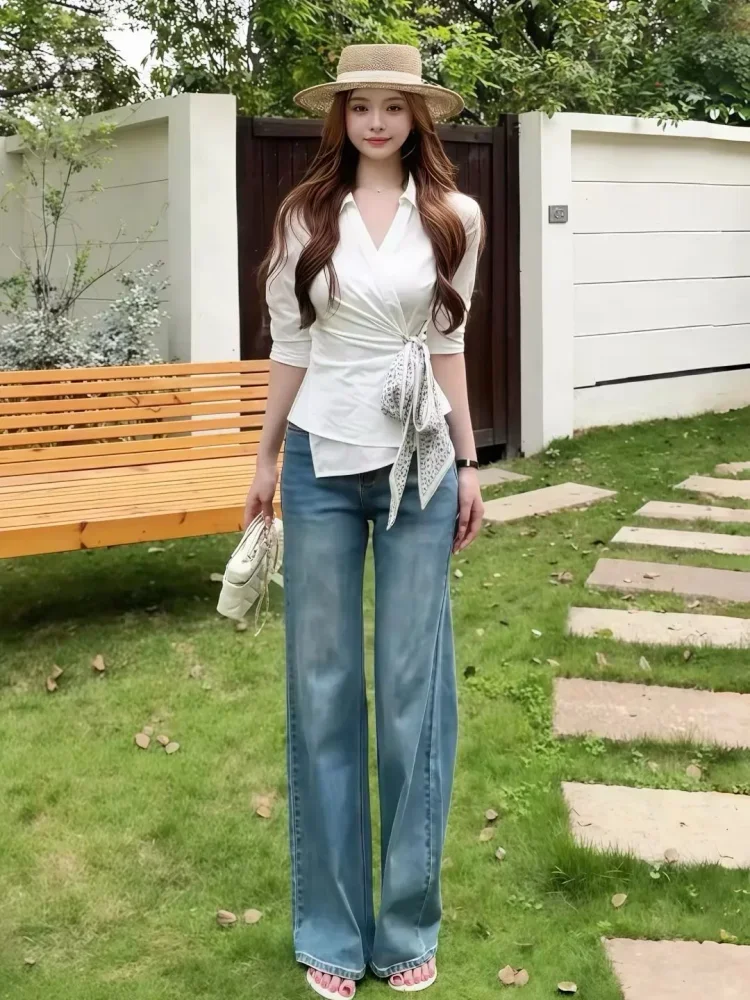 FADFAD Atasan kemeja kerah polo lengan panjang gaya kasual minimalis korea kekinian