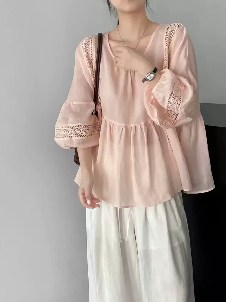 CHICMORE Atasan kemeja lengan panjang dengan gaya kasual untuk wanita