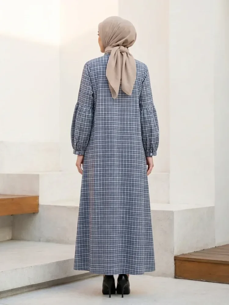 ASAYA Gaun elegan dengan motif posisi mode lengan panjang
