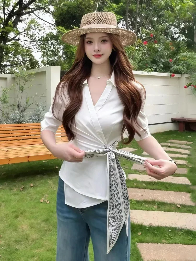 FADFAD Atasan kemeja kerah polo lengan panjang gaya kasual minimalis korea kekinian