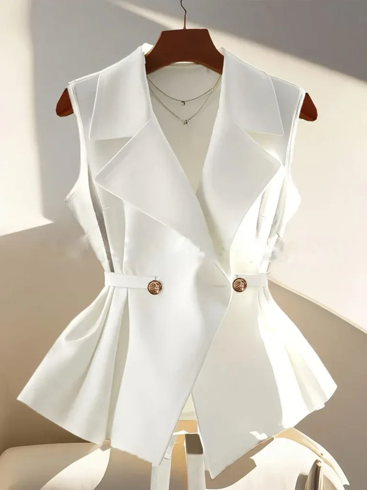 FADFAD Vest pakaian wanita kerah v neck warna solid gaya minimalis kasual