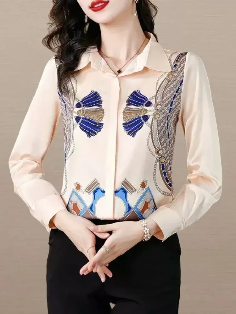 FADFAD Atasan lengan panjang motif cetak potonga longgar gaya kasual trendi stylish