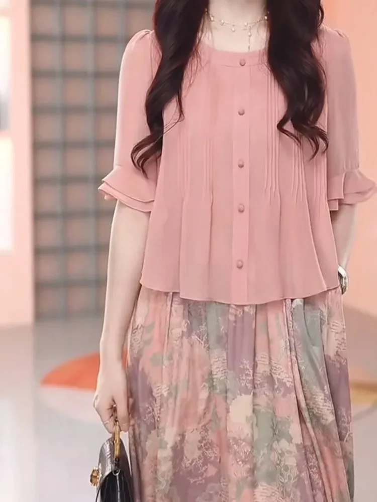 FADFAD Gaun midi model dua potong lengan 3/4 elegan untuk wanita
