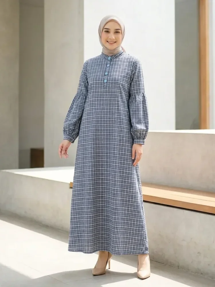 ASAYA Gaun elegan dengan motif posisi mode lengan panjang
