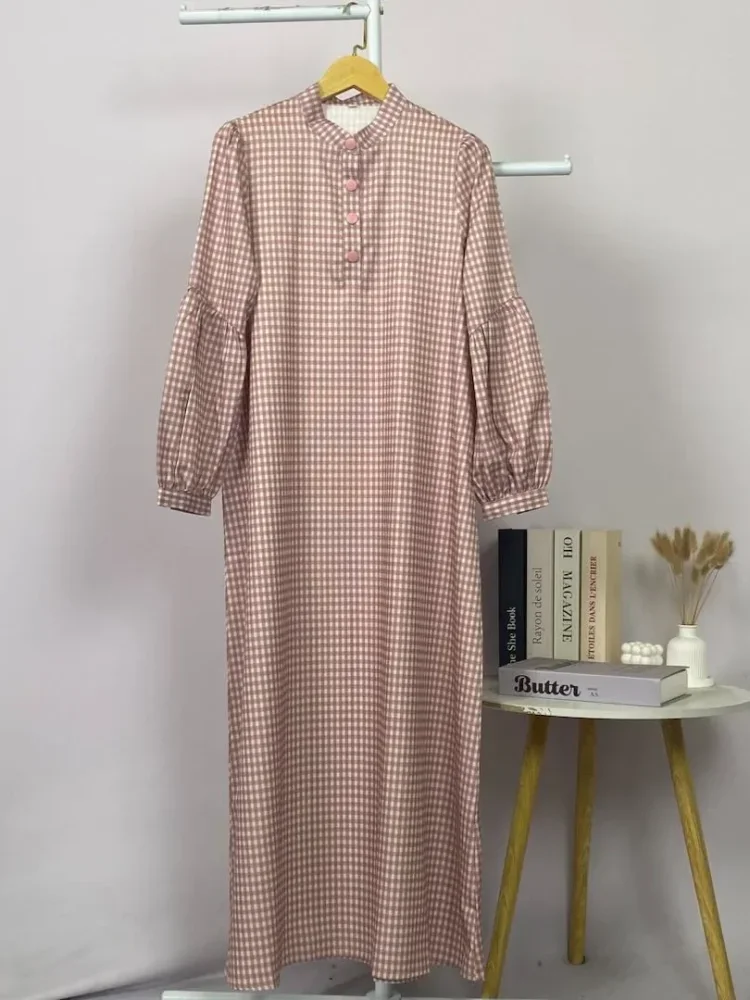 ASAYA Gaun elegan dengan motif posisi mode lengan panjang