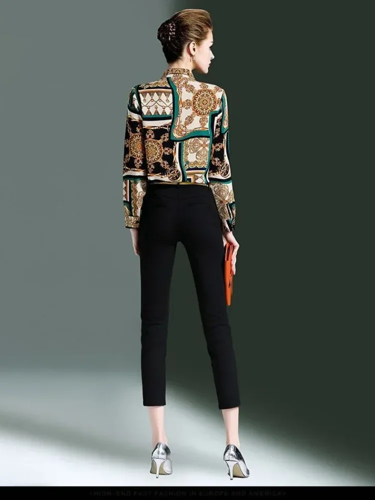 FADFAD Atasan kemeja wanita lengan panjang yang modis gaya retro elegan