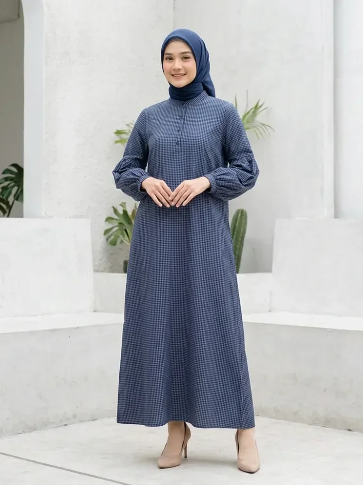 ASAYA Gaun elegan dengan motif posisi mode lengan panjang