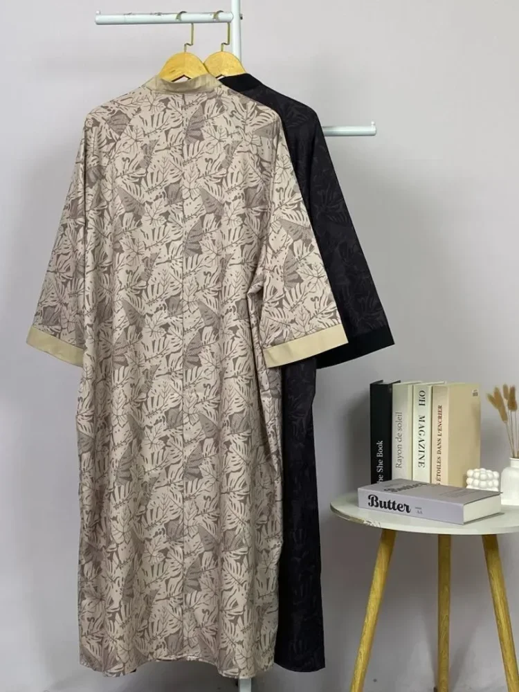 ASAYA Gamis wanita elegan motif garis kotak biru abu modern kekinian